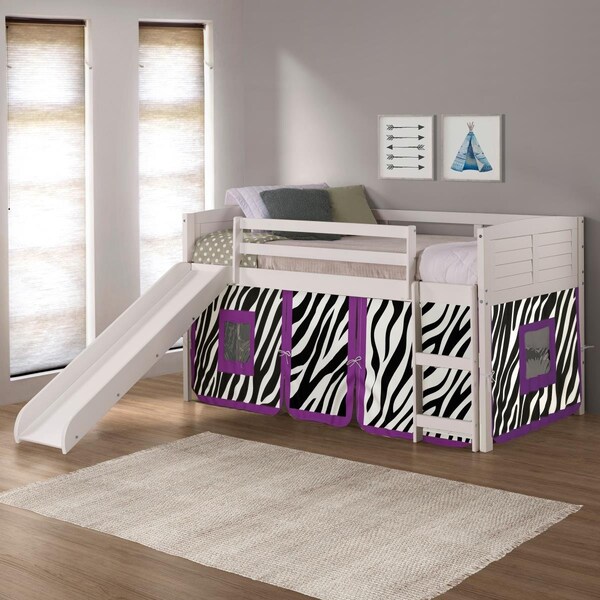 Kd Gabinetes PD-790ATW-Z-785W Twin Size Louver Low Loft with Slide & Zebra Tent in White KD3718422 - main